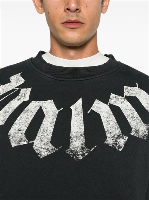 Felpa girocollo Palm Angels da uomo nera con maxi logo bianco ad arco PALM ANGELS | PAMBA004FL0011003